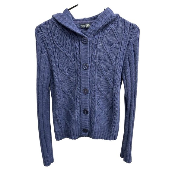 Faded Glory Blue Cable Knit Button Up Cardigan With Hood SZ XL - Picture 1 of 8